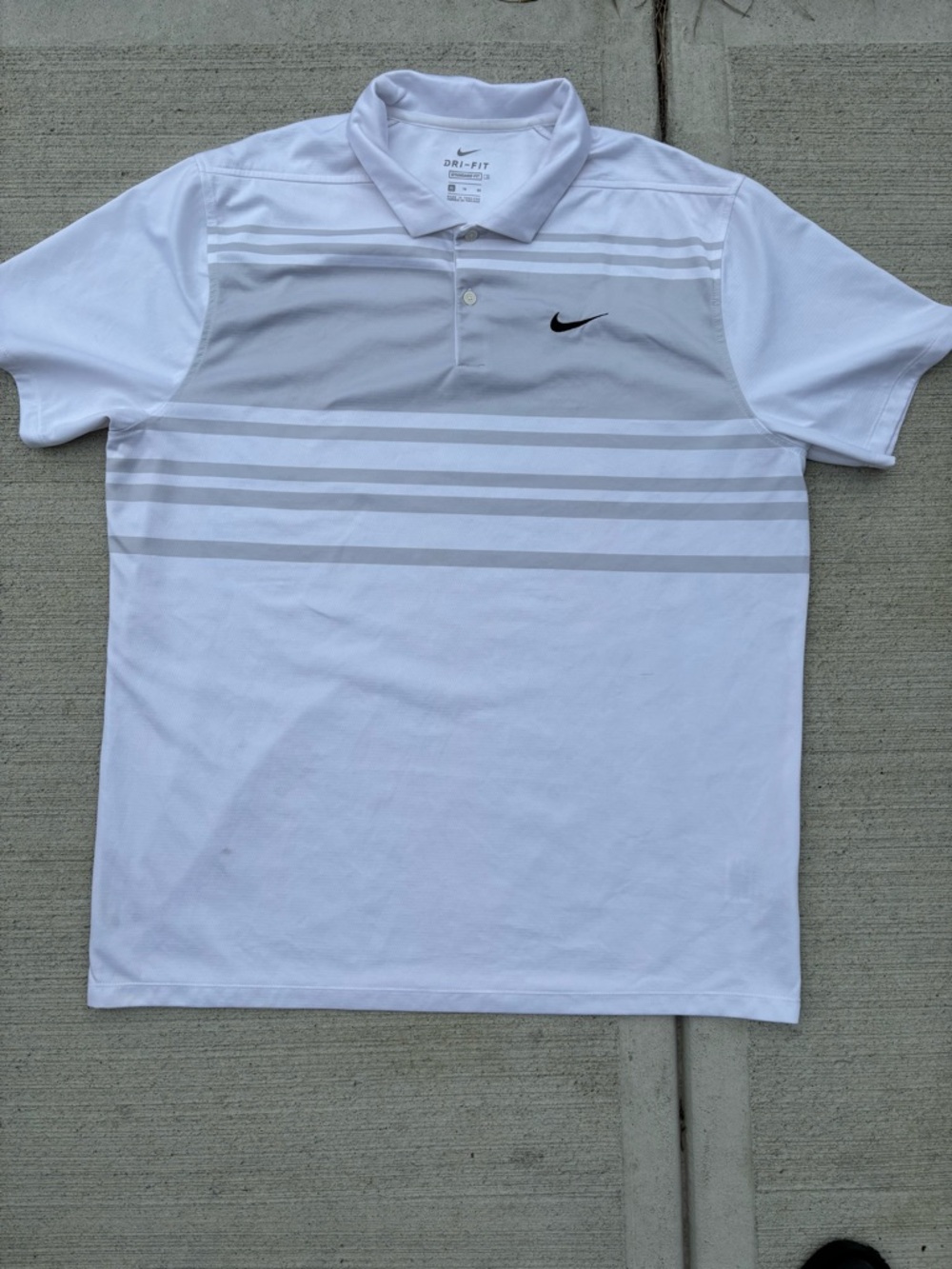 Nike White Polo with Gray Horizontal Stripes
